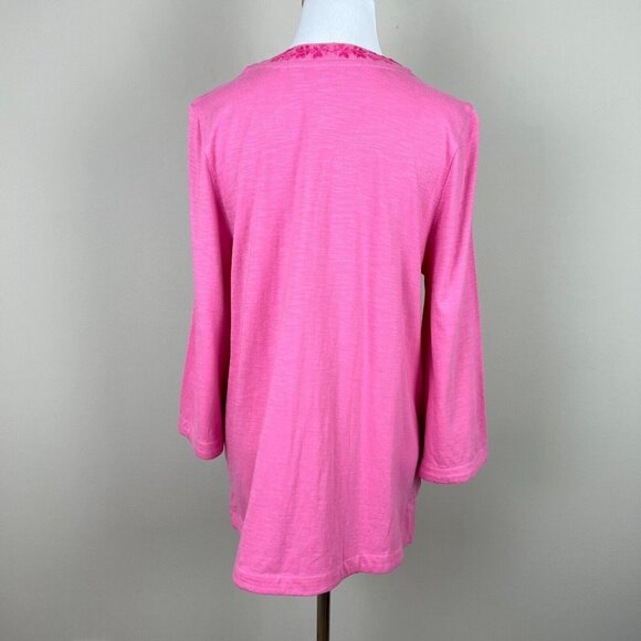 Soft Surroundings Tunic Top Womens Petite‎ Medium PM Pink Embroidered V-Neck 3/4 - Picture 8 of 11